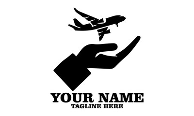 illustration travel insurance icon. Airplane in hand vector illustration. Flying plane logo art and air transport vector logo icon and  private jet vector and private jet logo design