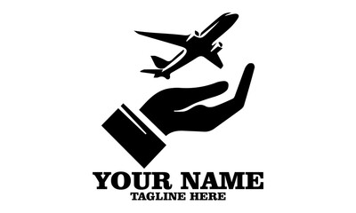illustration travel insurance icon. Airplane in hand vector illustration. Flying plane logo art and air transport vector logo icon and  private jet vector and private jet logo design