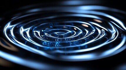 Ethereal Blue Concentric Ripples Creating Hypnotic Visuals on a Dark Surface