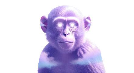 Purple Monkey with Glowing Eyes in Transparent Background