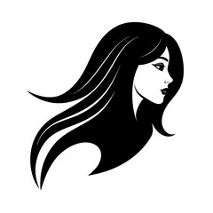 Woman’s Profile Vector Design: Long Flowing Hair in Black and White