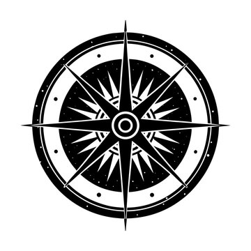 Vintage Black and White Compass Rose | Intricate Nautical Design with Symmetrical Engraving