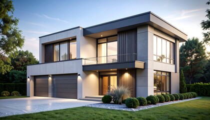 Modern House Exterior Dusk.