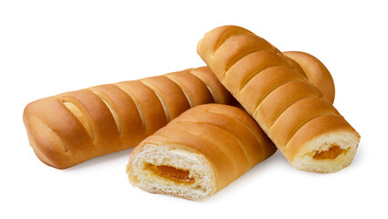 Sweet buns rolls with filling close-up on a white. Isolated