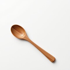 single wooden spoon on a white background, in a refined style, with sharp details, minimal reflection, studio glow, high resolution