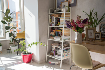 Beautiful bouquet of pink and purple lupines