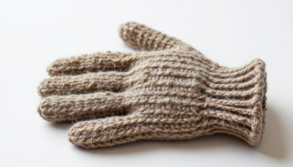 single woolen glove on a white background, in a refined style, with sharp details, minimal reflection, studio glow, high resolution