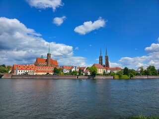 Wroclaw cathedral seen over the Odra river
