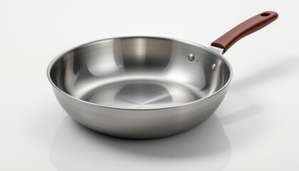 solo stainless steel pan on a white background, in a professional style, with clear textures, faint shadow, balanced lighting, high resolution