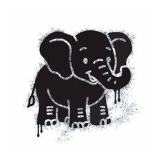 Elephant spray icon isolated on white background. Elephant graffiti icon sprayed in black on white background. Vector illustration.