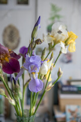 Beautiful bouquet of large varietal irises of different flowers