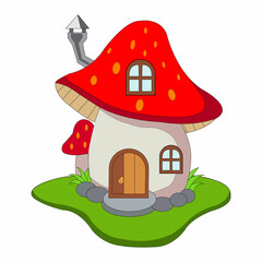 Cute cartoon fairy house mushroom on a white background
