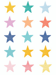 Obraz premium Flat vector printable sheet with colorful reward stars in clean minimal style, perfect for classroom use, planners, goal tracking, and motivation journals