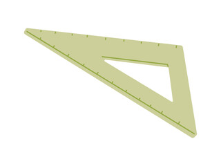 Vector flat isolated illustration of a green triangle ruler. Ideal for school supplies, geometry tools, math education, drawing, or back to school design projects.