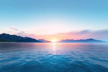 Obraz premium Sunrise over tranquil ocean waters coastal landscape serene nature scene aerial view peaceful seascape