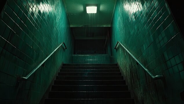 Dark, damp subway stairs