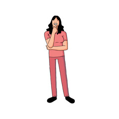 woman is thinking looking for ideas for inspiration and smiling.eps