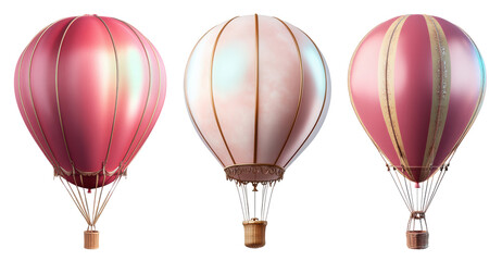 hot air balloons, three pink variants on white background.