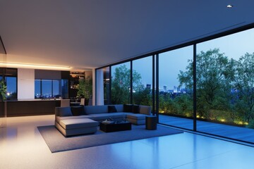 Modern living room design urban apartment image contemporary environment night view relaxation concept