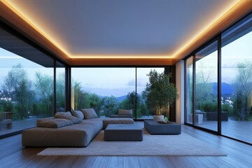 Relaxing modern living room design open concept interior contemporary space minimalist style