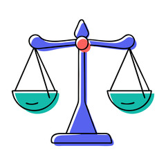 Justice scale icon in colorful minimal doodle style