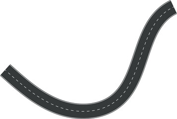 Wavy Curve road. Top view of racetrack. Winding road from top view illustration. Empty highway asphalt road, Ariel View Road, Empty highway black asphalt road with dividing lines.