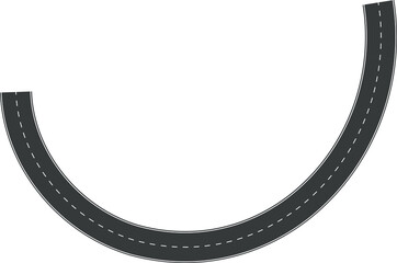 Wavy Curve road. Top view of racetrack. Winding road from top view illustration. Empty highway asphalt road, Ariel View Road, Empty highway black asphalt road with dividing lines.