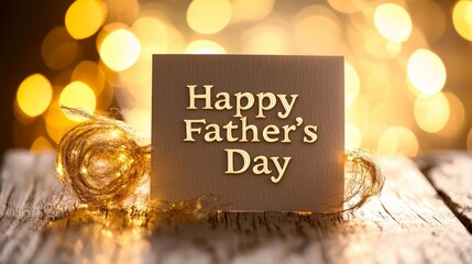 Close-up of handmade child drawing with Happy Father’s Day text on wooden table in cozy home, warm sunlight and soft shadows creating heartfelt and nostalgic atmosphere