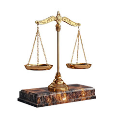 Elegant golden scales of justice on a stylish marble base representing fairness and law for legal concepts and justice themes transparent background, png