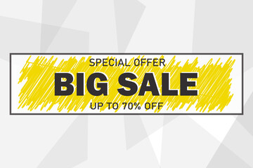 Big sale banner template. Horizontal yellow design for discount offers.
