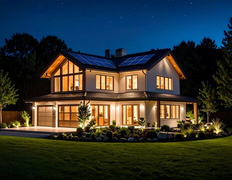 Modern house at night