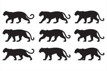 Dynamic Black Panther Walking Silhouettes for Nature Art