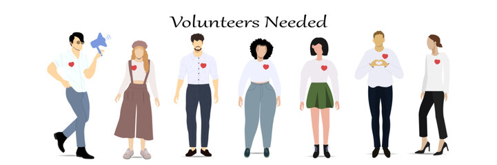  Volunteers Needed banner. Volunteering and teamwork concept. Vector illustration Not AI generated