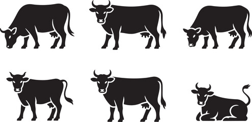 Black and White Cow Illustrations with Various Poses for Farm and Animal Designs