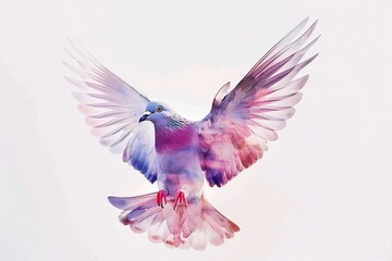 Isolated Pigeon Flying Spread Wings on White Background