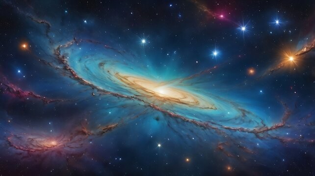Vibrant cosmic spiral galaxy with nebulae and distant stars exploration