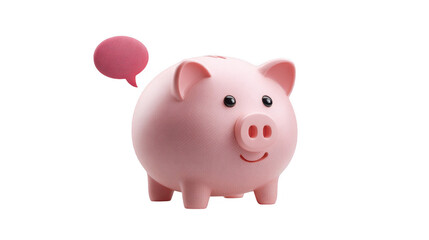 Obraz premium Pink piggy bank with speech bubble, representing saving money, financial advice, investment, and transparent background for easy integration into designs