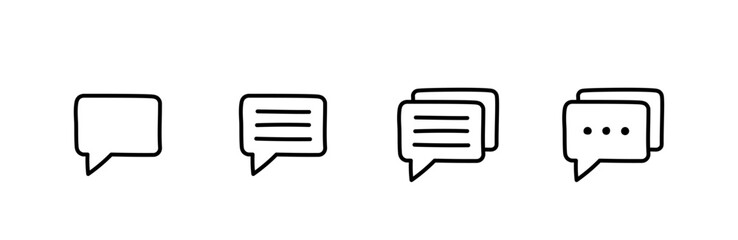 Comment icon set. Hand drawn style.
