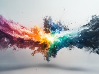 Dynamic color explosion abstract art digital medium vibrant palette studio setting artistic perspective