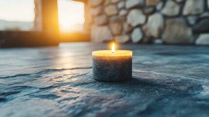 Candlelit serenity a tranquil evening glow stone setting soft light peaceful ambiance