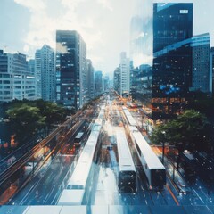 Urban traffic flow city center digital artwork rainy environment aerial view modern transportation concepts