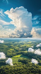 Aerial view of lush green hills under dramatic clouds nature landscape scenic environment serene atmosphere