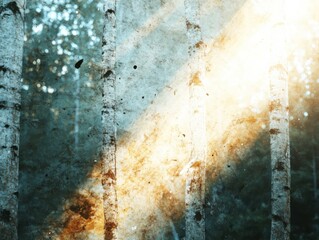 Sunlight filtering through birch trees in a serene forest nature photography tranquil environment close-up view