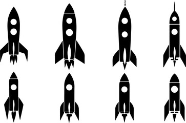 set of black and white rocket