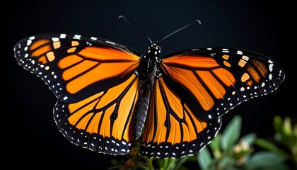 Fototapeta premium Monarch Butterfly Closeup with Black Background.
