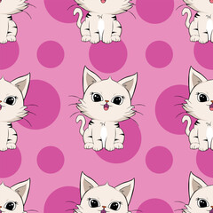Seamless Pattern with cute cartoon kitty