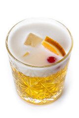 Classic cocktail whiskey sour isolated on white background