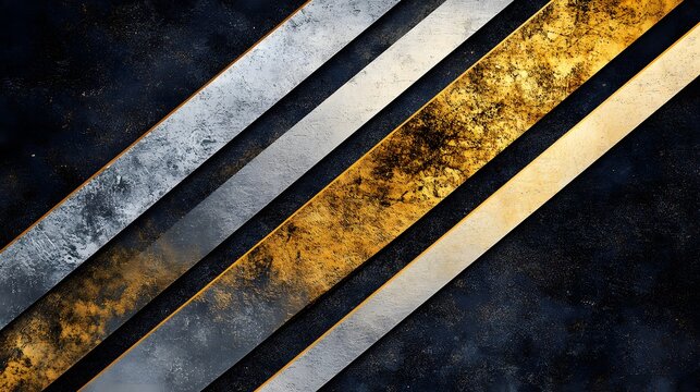 Diagonal metallic stripes on a dark textured background.