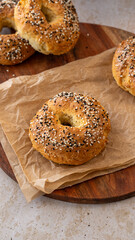 Homemade easy two ingredient bagel with seed seasoning 