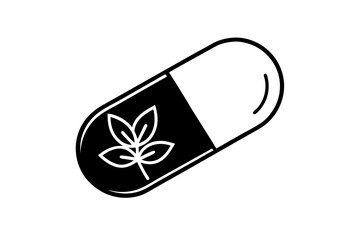 Herbal capsule icon vector silhouette illustration isolated on white background